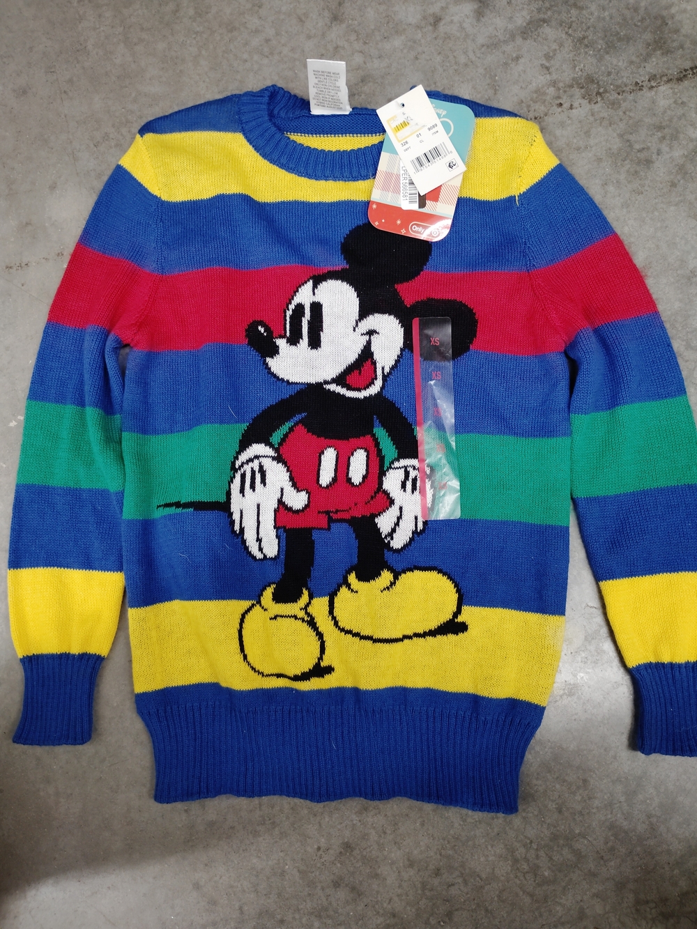 Disney Striped Mickey Mouse Crewneck Sweater - Blue, Yellow, Red, Green